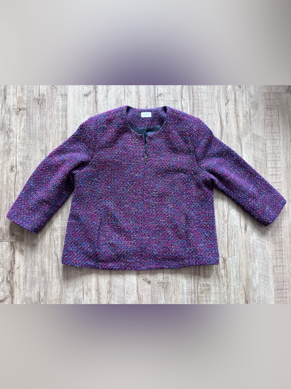 Wool blend Koret textured multi-color tweed jacket zip front closure Bouclé - Picture 2 of 9